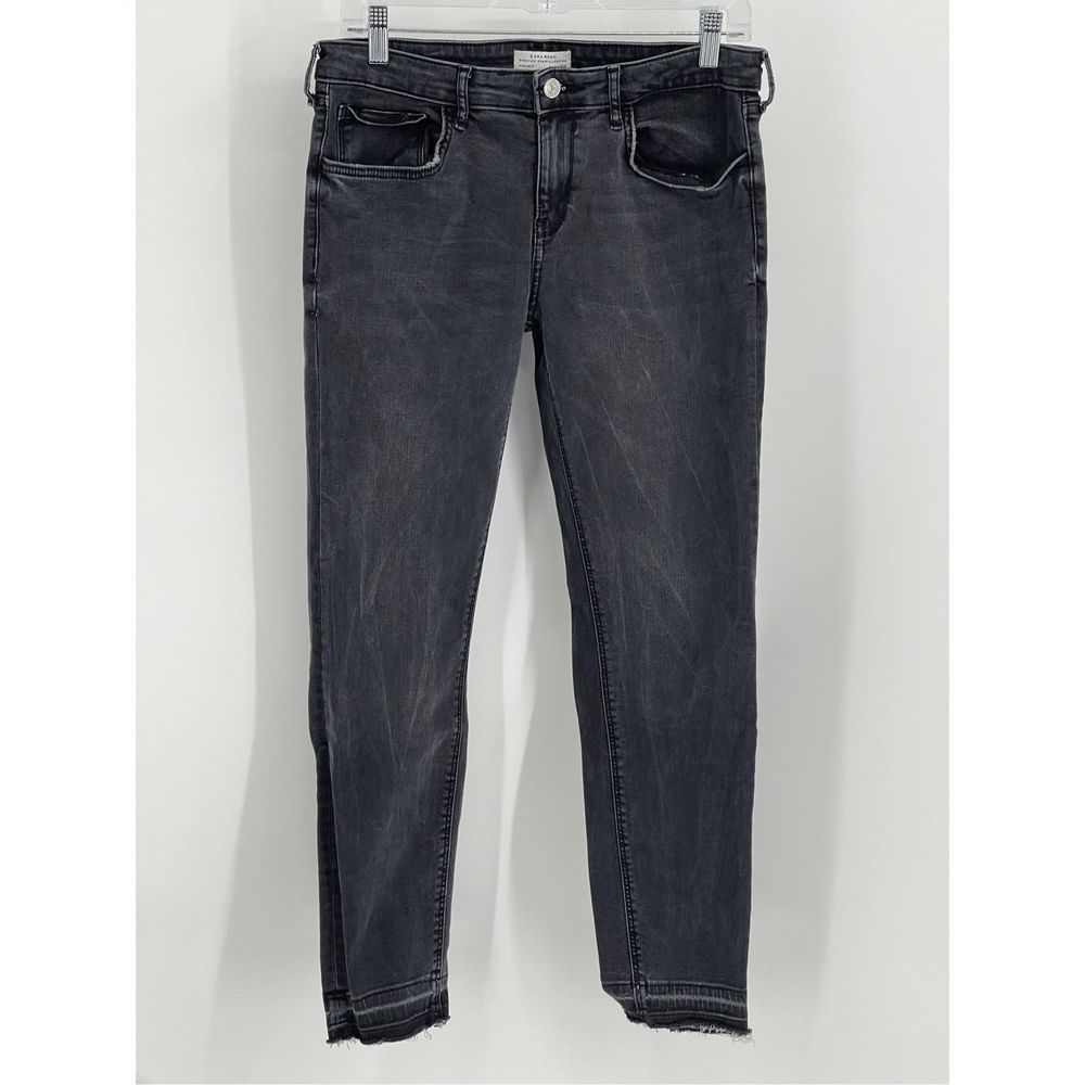 Zara Black Jeans Women's Size 10 Raw Hem Stretch‎